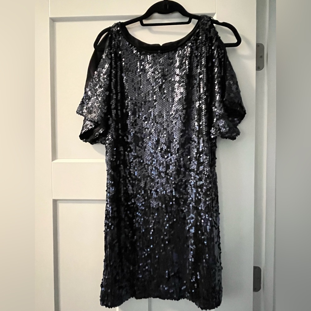Aidan Mattox Sequined Split Party Mini Dress Blue Sparkles Sz 6
